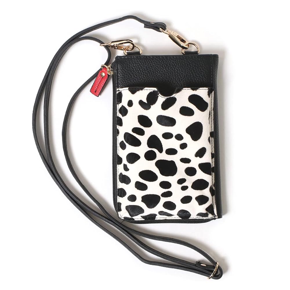試作品＊カウ柄ハラコと本革丸紐のスマホショルダー ストラップ＊ HERRIE PHONE STRING / STCOW｜ステッチ入り本革レザーのスマホ